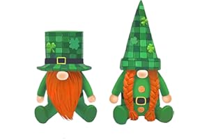 Eousera St. Patricks' Day Decorations Resin Gnomes Figurines, Green Grid Hats Shamrock Leprechaun Irish Tomte Swedish Saint Standing Home Office Table Decor
