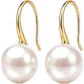 HunkFancii Pearl Earrings for Women, Faux Pearl Drop Earrings, Gold Plated | Lightweight Pearl Dangle Earrings in 8mm, 10mm &amp; 12mm Sizes for Everyday Wear, Weddings, Bridal Looks and Special Occasions.