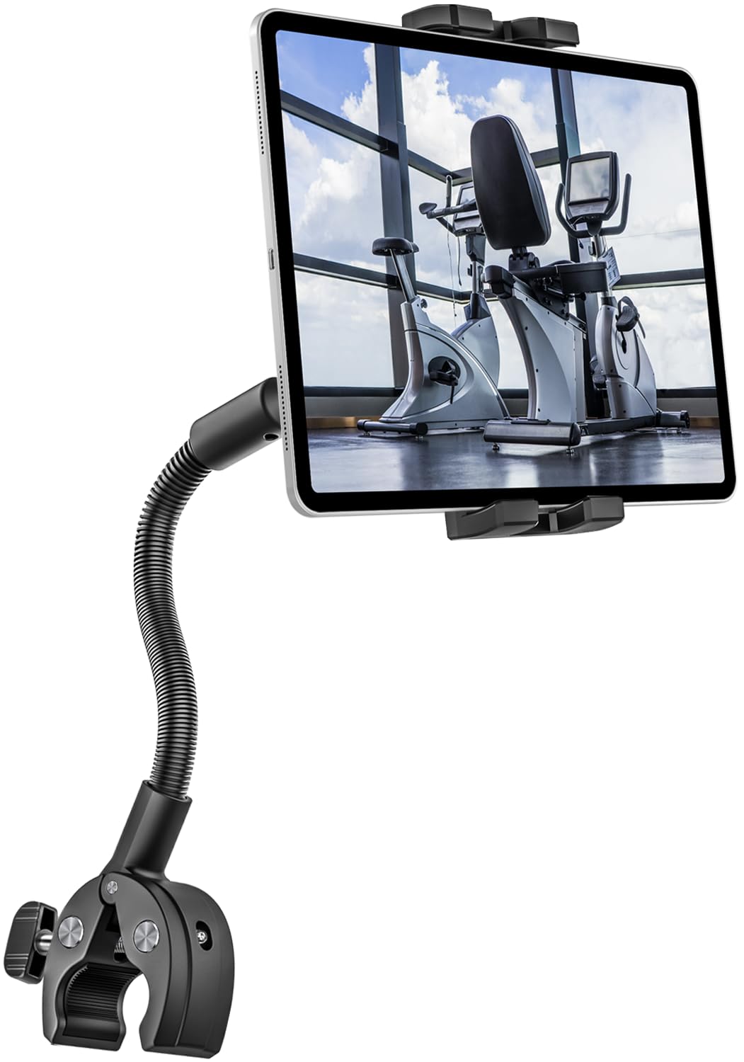 Photo 1 of woleyi Gooseneck Treadmill Tablet Holder, Exercise Bike Handlebar Clamp for Spin Bike Peloton, Indoor Stationary Bicycle, Elliptical, Stroller for 4.7-13" iPad Pro Air Mini, Phone, Galaxy, Fire, Ebook