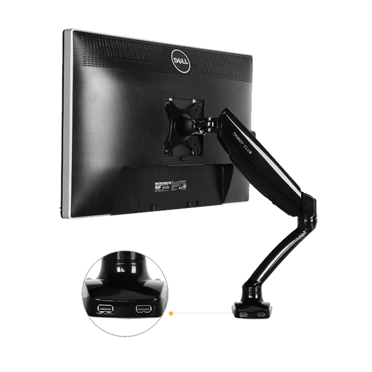 ThingyClub Adjustable Gas Powered Single LCD LED Gas Desk Mount Arm Monitor Stand Bracket with Tilt and Swivel (Tilt -90°/+85°|Swivel 180°|Rotate 360°) + 2 USB ports