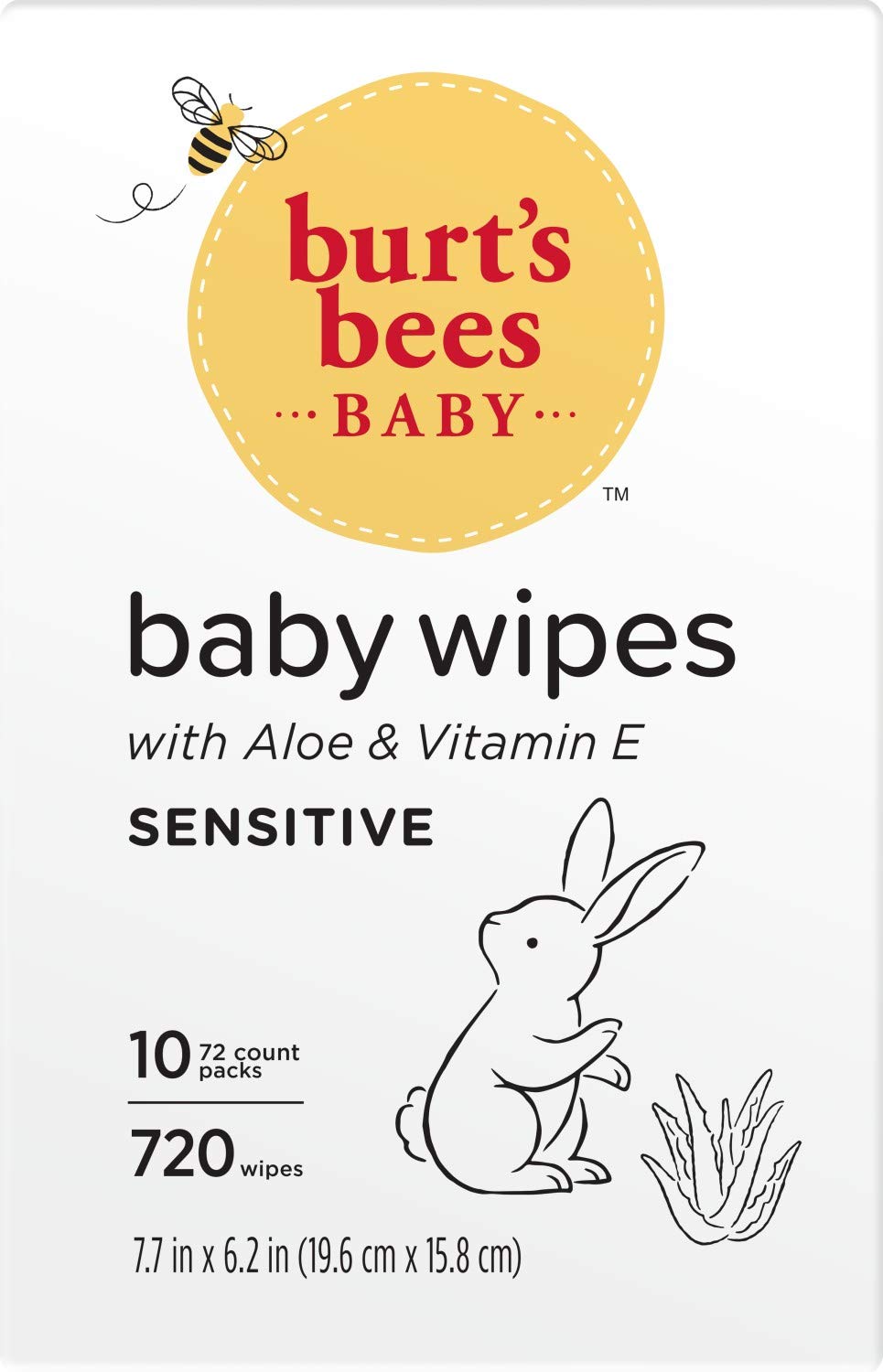 Burt’s Bees Baby Wipes, Unscented Natural for Sensitive Skin with Aloe and Vitamin E - 72 Baby Wipes – 10 Pack