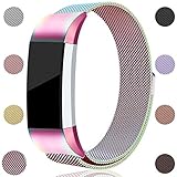 Maledan for Fitbit Charge 2 Bands, Stainless Steel Milanese Loop Metal Replacement Accessories Bracelet Strap with Unique Magnet Lock for Fitbit Charge 2 HR Colorful Small