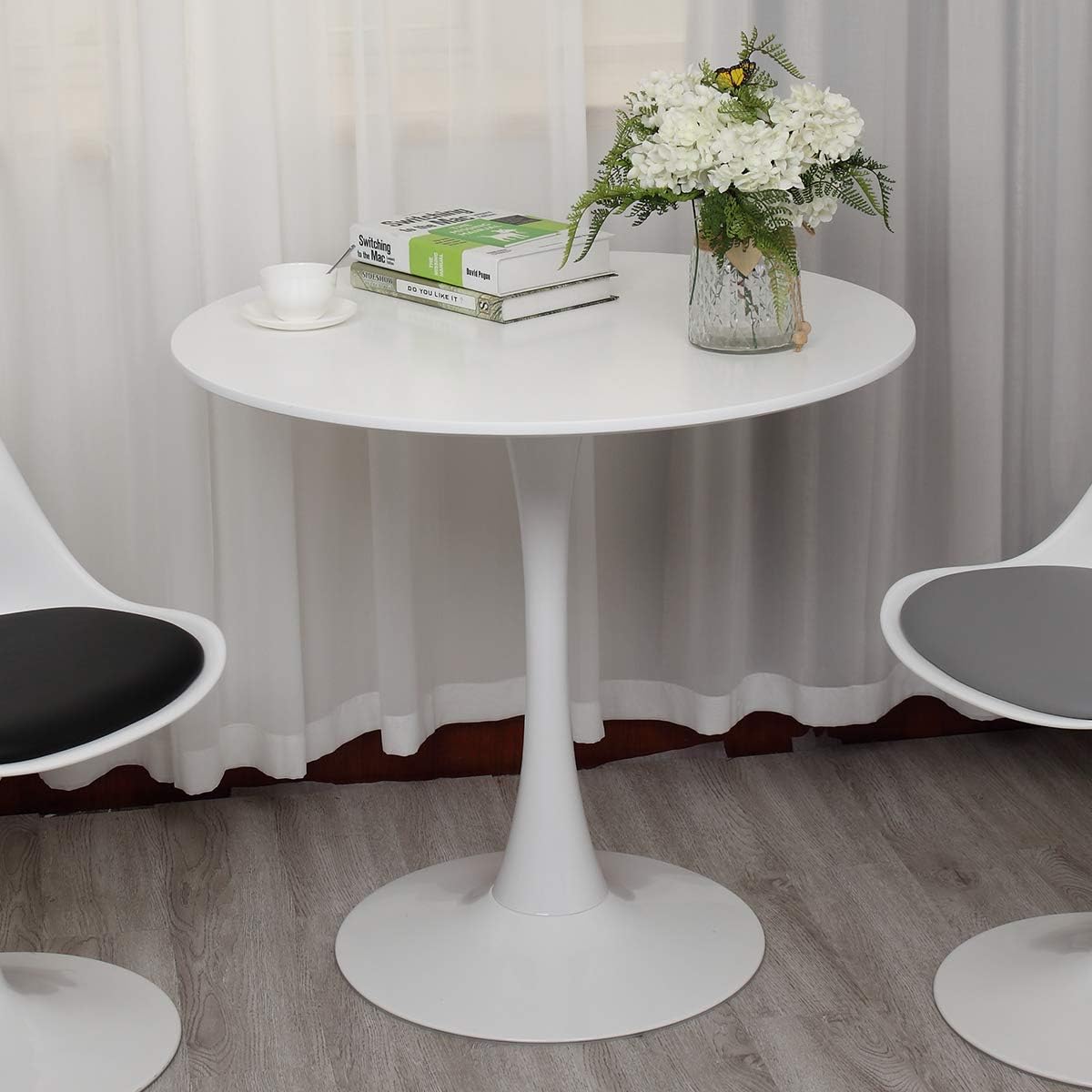 BWM.Co 32" Round Top Dining Table Tulip Mid-Century Style Diameter Pedestal Table, White - Tables