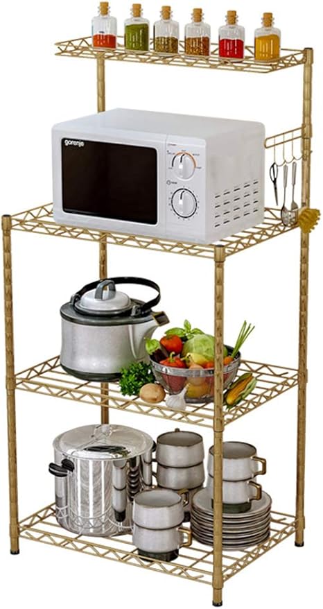 Amazon Co Jp レンジボード レンジ台 メタルラック4段 収納メタルラック レンジラック キッチンラック 防サビ 幅58 奥行35 高さ122cm 食器棚 キッチンボード キッチン収納 棚 ゴールド ホーム キッチン
