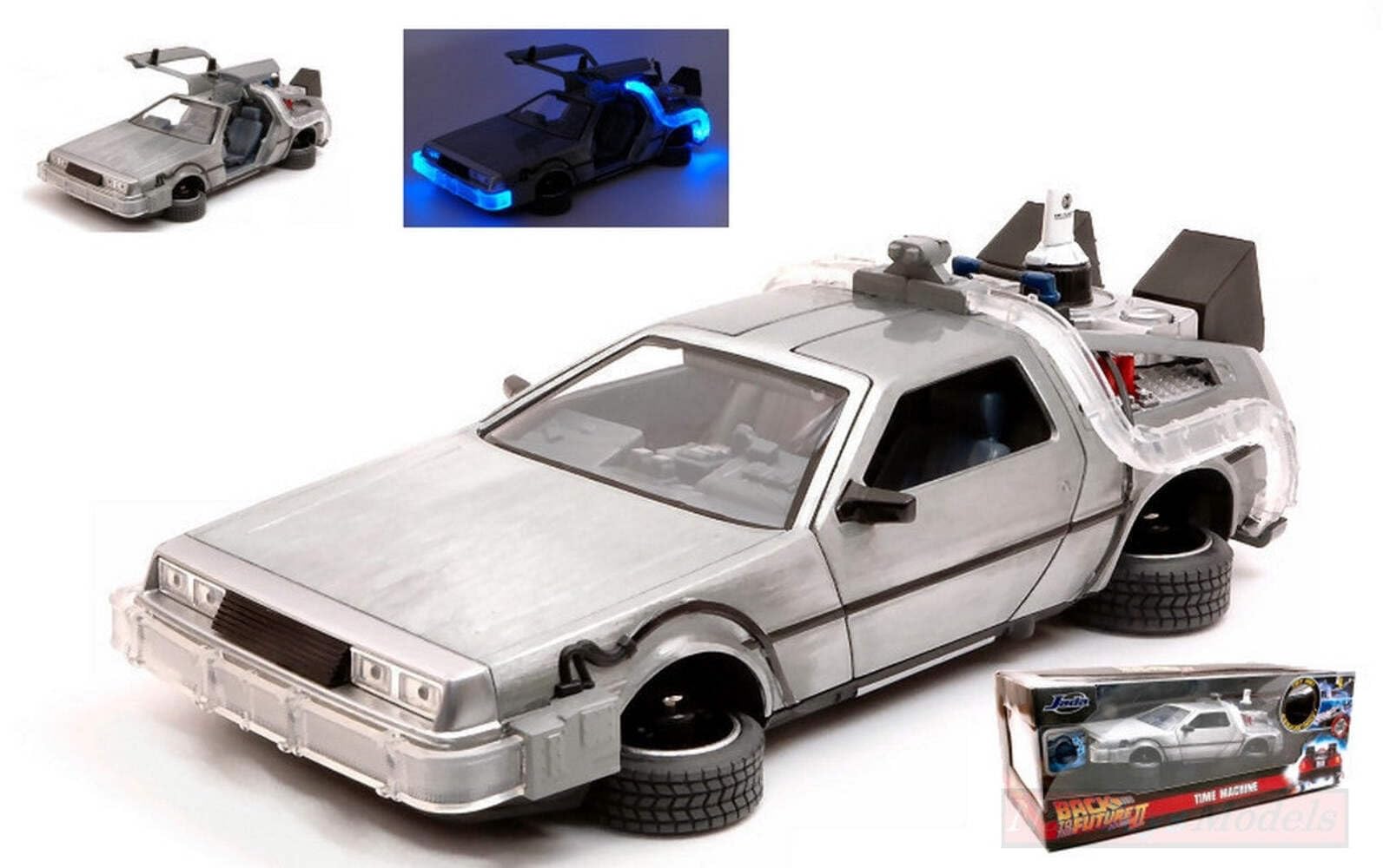 Jada Diecast Model Car, Compatible with DeLorean Back to the Future II Flying Version & Lights, 1:24 Scale, Multicoloured, Kid, Unisex, Children, Movie Fans