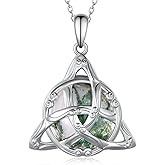 SVODEA Moss Agate Necklace 925 Sterling Silver Celtic Knot Pendant Necklace Moss Agate Jewelry for Women