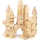 Garlictoys 75 Pieces Wooden Castle Blocks Medieval Knights Princesses Wooden Castle Building Blocks Kit for Kids Boys and Girls
