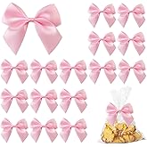 Hapforever 50PCS Mini Pink Bows for Gift Wrapping, 2.5 Inch Pink Satin Ribbon Bows Light Pink Twist Tie Bows with Double - Sided Tape for Treat Bags Pretied Bows for Baby Shower Wedding Decorations