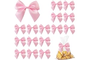 Hapforever 50PCS Mini Pink Bows for Gift Wrapping, 2.5 Inch Pink Satin Ribbon Bows Light Pink Twist Tie Bows with Double - Si