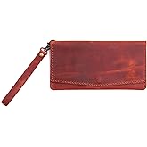 Wristlet Premium Handmade Genuine Leather Wallet – 6 Credit Card or ID Card Slots Long Elegant & Durable Bifold for Work, Travel, Gifts & Everyday Carry Gift for Everyone (Brick Color)