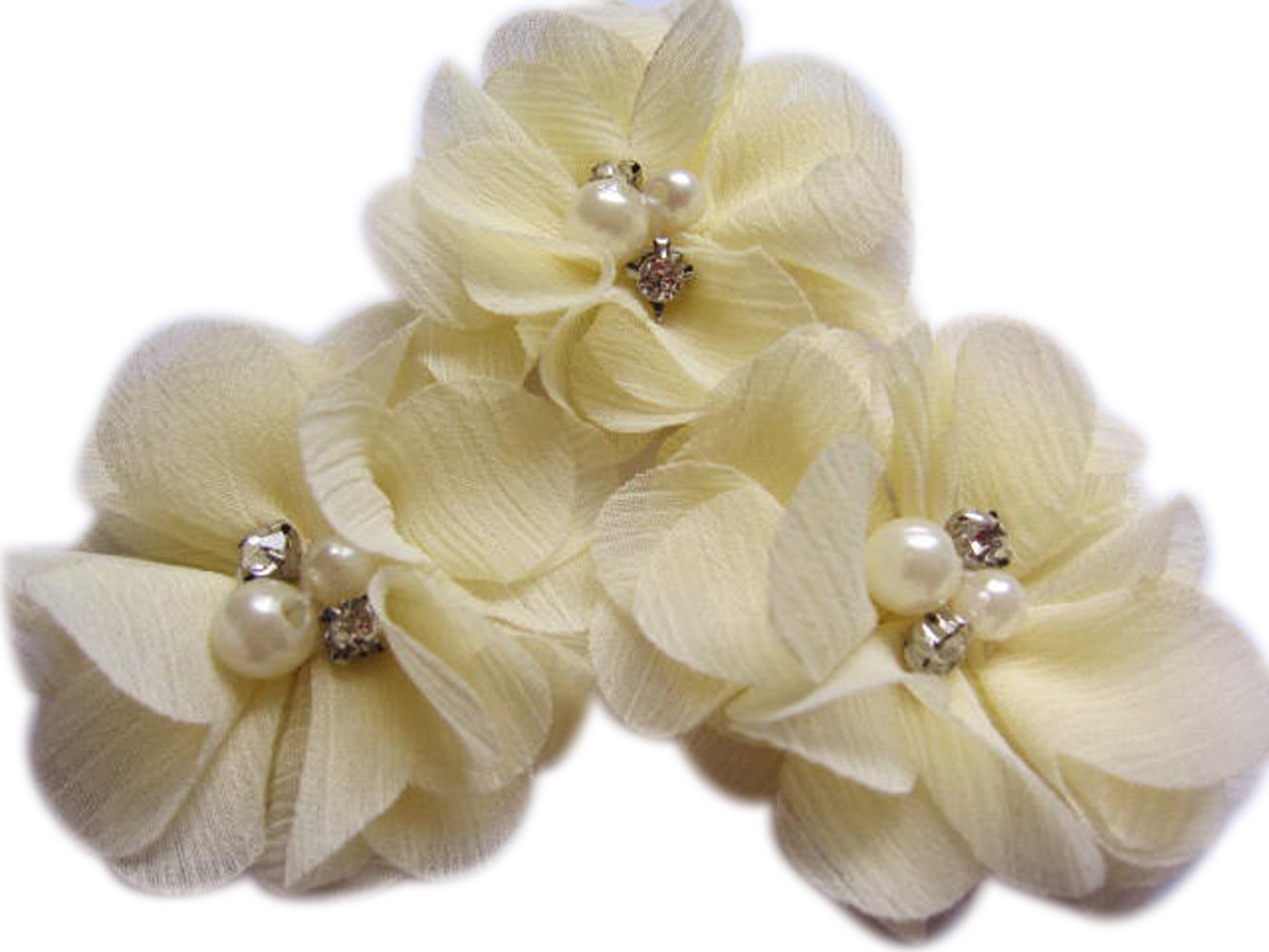 YYCRAFT Pack Of 20 Pieces Chiffon 2" Flower Rhinestone Pearl for craft projects-Cream