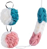 Omenluck 3Pcs Mesh Bath Shower Sponge Ball with Rope Handles Exfoliating Shower view 1