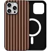 Skyseaco for iPhone 13 Pro Case with Magsafe Cute Striped Phone Case, Shockproof Slim Soft TPU and Hard PC Double Layer Protective Cover for Women, Brown