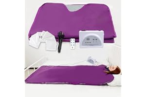 PINJAZE Far-Infrared Sauna Blanket 2-Zone Digital Square Box Fast Heat Detox Blanket Home Personal Sauna Blanket to Relieve Pain Oxford Cloth Sauna Bed (Purple)