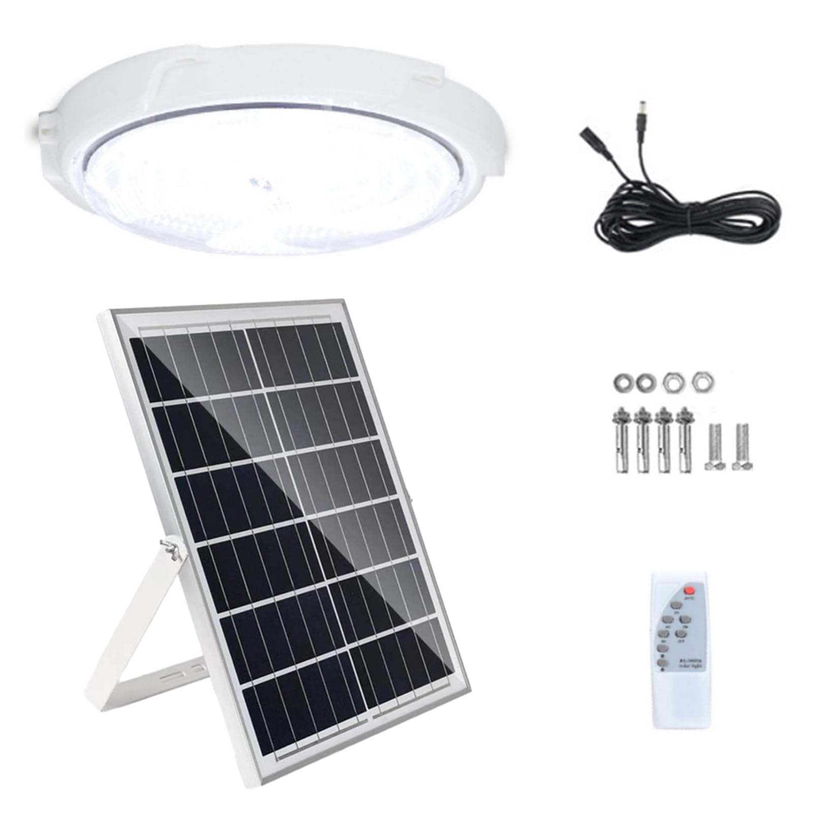 Ruiqas Solar Powered Shed Light Outdoor, 100W Indoor Solar Pendant Lights with Remote and Timer for Barn Shed Garage Barn