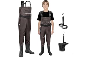 Calamus WaveWalker Chest Waders for Kids, 100% Waterproof Youth Fishing Waders with PVC Boots, DWR, Knee Pads, EVA Insoles