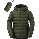ASPO Men's Packable Puffer Jackets Winter Lightweight Detachable Hood Water-Resistant Down Coats Warm Insulated Hiking Travel