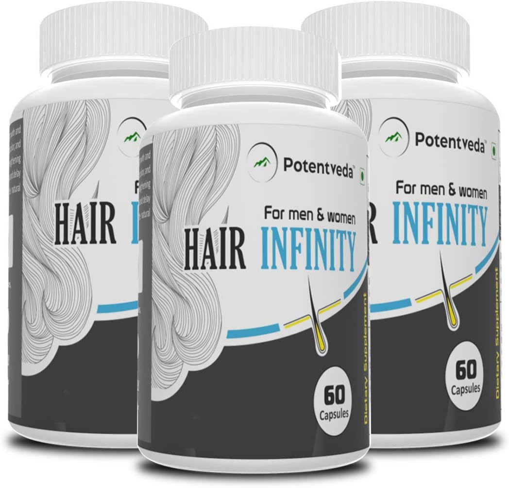 Potentveda Hair Infinity - 6 herbs nourishment Roots formula Supplement for Men & Women - 60 Capsules (Pack 3)