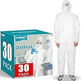 FURWEY Hazmat Suits 30Pack Disposable Protective Coveralls, Heavy Duty Full Body Painters Suit for Men & Women with Elastic Wrists, Ankles and Hood, Available in 5 sizes-Large