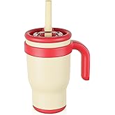 TAKYIT 14oz Toddler Sippy Cup Vacuum Insulated Stainless Steel Kids Cup with Handle, Spill-Proof Straw, Leak-Proof Travel Cup for Home or On-the-Go
