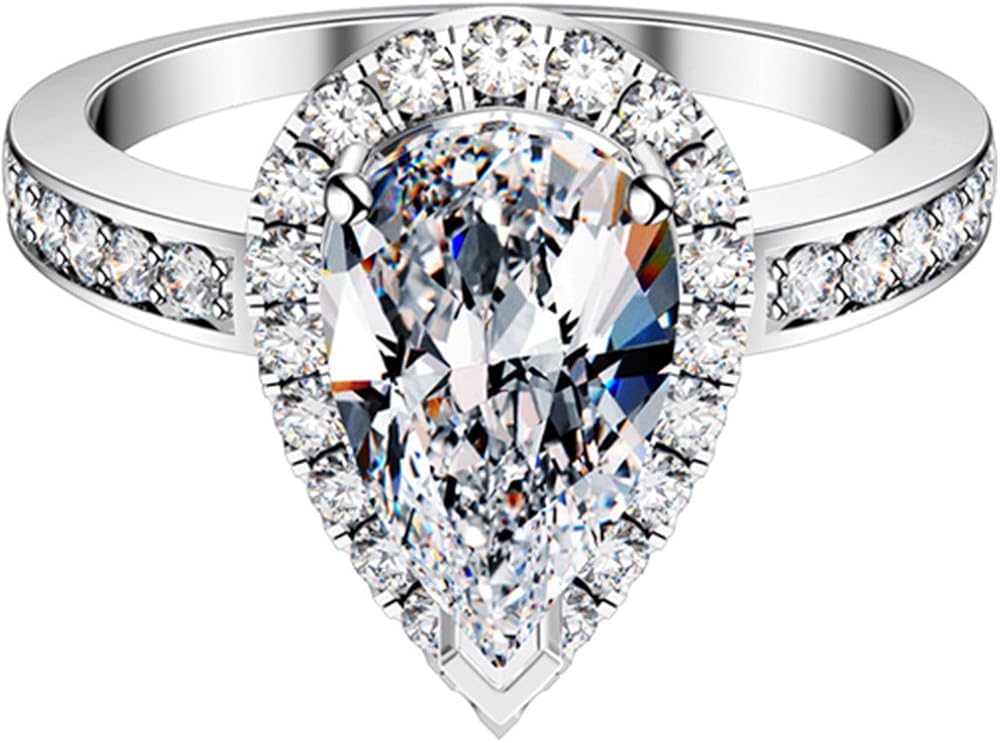 Amazon Com Three Man Test Positive 2ct Synthetic Diamond Moissanite Ring Pear Engagement 18k White Gold Women Jewelry