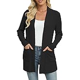 Leafsay Women's Lightweight Cardigan Sweater Long Sleeve Open Front Loose Casual Cardigans with Pockets