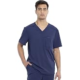 Cherokee Euphoria Men Scrubs Top Tuckable V-Neck CK887A | Welt Chest And Zip Security Pockets, Front And Back Yokes, Bungee ID Loop, 28-Inch Back Length, Secure Storage