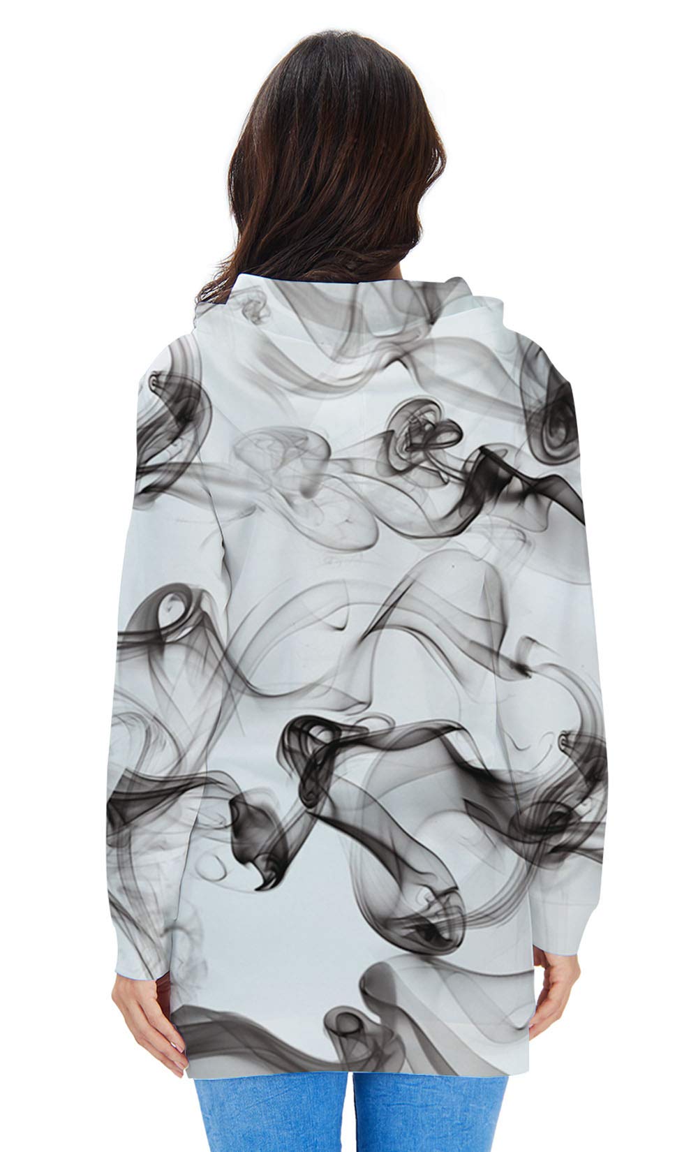 ALOOCA Women\'s Long Sleeve Party Smoke Hoodie Pullover Sweatshirt Dress Kangaroo Pocket