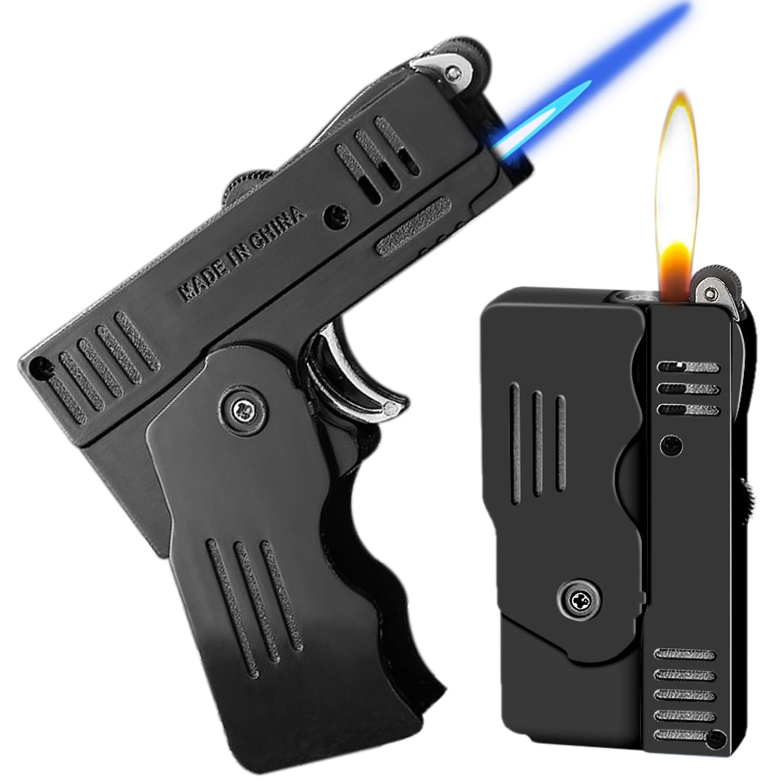 Jet Lighter with Lock Function - Cool Windproof Adjustable Jet & Soft Flame, Refillable Butane Lighter for Candle, BBQ, Kitchen, Camping (Without Butane) -Black