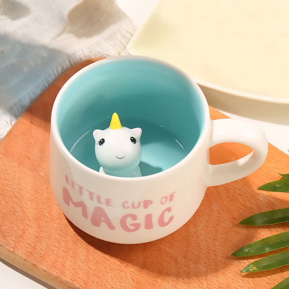 LOZACHE 3D Unicorn Coffee Mug Cup, 12oz Funny Cartoon Animal Handmade Figurine Milk Tea Cup, Xmas Birthday Gifts for Friends Kids Girls Wife Grandma Auntie (Unicorn)