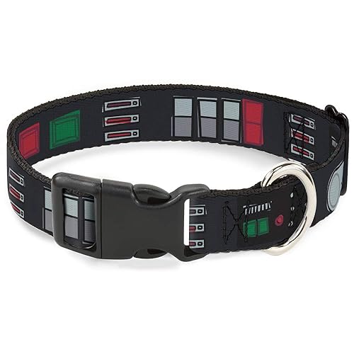 Dog Collar Plastic Clip Star Wars Darth Vader Utility Belt Bounding3 Black Grays Reds 13 to 18 Inches 1.5 Inch Wide