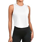 Fisoew Womens Workout Cropped Tank Tops Racerback Sleeveless Crewneck Running Yoga Active Shirts