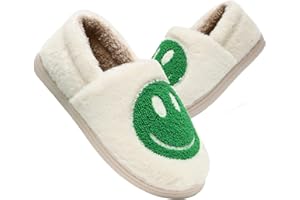 COVS Kids Smile Face Slippers for Boys Girls, Cute Plush Fuzzy Toddler Infant Happy Face Slippers, Indoor Outdoor Non-slip Robber Sole with Memory Foam Warm Pillow House Shoes