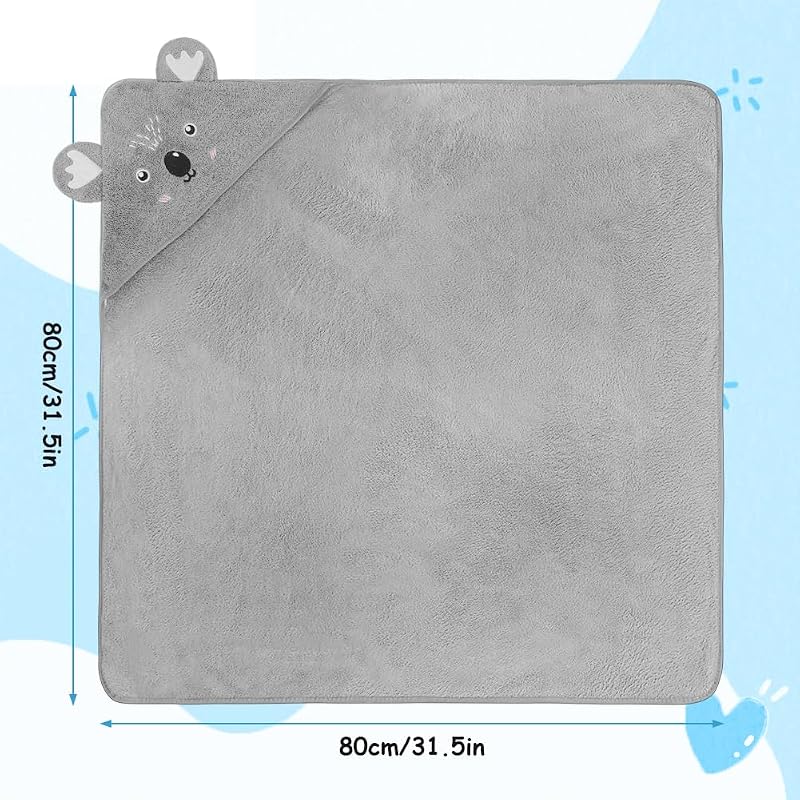 Cape de Bain Bébé à Capuche, Sortie de Bain Bébé Super Absorbante, 80 x 80cm Peluche De Corail De Haute Qualité, Serviettes de Bain pour bébé 0-3 Ans, Idée Cadeau Naissance Bébé(Gris)