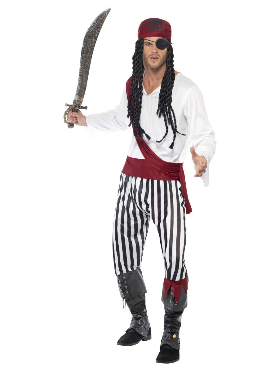 Smiffys Pirate Man Costume Large, L, Black & White — image 1