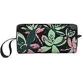 OLUSENMO Green & Pink Succulents Makeup Bag Small Compact & Durable Travel Cosmetic Bag Organizer Oxford Fabric Impact-Resistant Multi-Purpose Storage Perfect for Travel, Gym, Daily Use