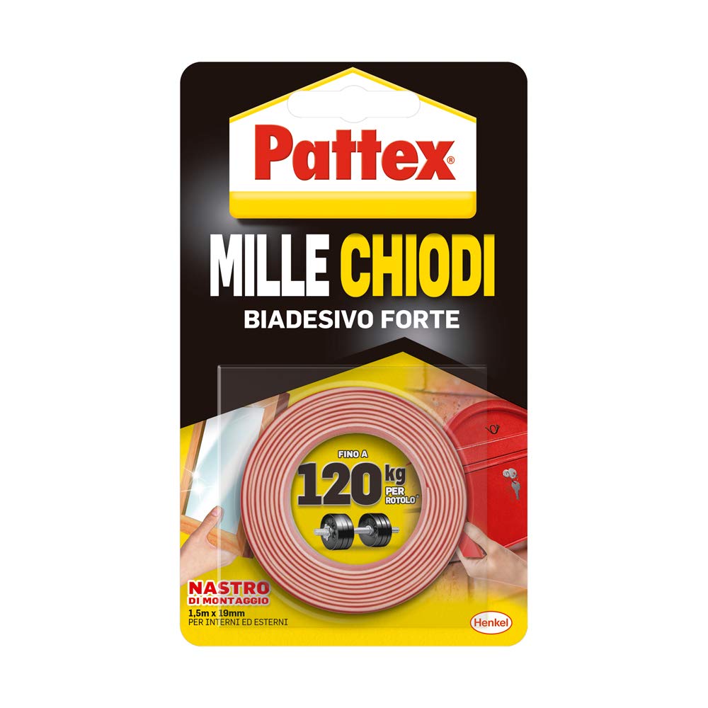 Pattex Millechiodi Tape Nastro Biadesivo Extra Forte Per Applicazioni Permanenti Nastro Adesivo Di Montaggio Per Interni Ed Esterni 19 Mm X 15 M