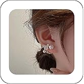 Erimberate Bohemian Butterfly Pearl Jacket Earrings White Enamel Butterfly Earrings Round Pearl Stud Earrings Minimalist Pearl Butterfly Earrings Jewelry for Women