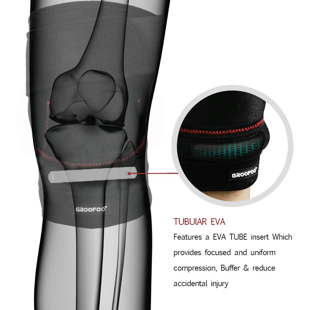 Knee Brace, GROOFOO Patella Knee Brace for Arthritis [Adjustable Knee Brace][Knee Brace Sleeve][Knee Brace Acl Skiing]Ergonomic Arc Design with Lint-free Materials - injured, arthritic knees recovery