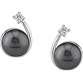 The Pearl Source 8-9mm Genuine Black Tahitian Cultured Pearl & Cubic Zirconia Shooting Star Earrings & Pendant Necklace Set for Women