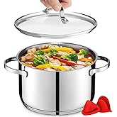 GOURMEX 3.8 Quart Induction Stock Pot | Stainless Steel Soup Pot with Glass Lid | Heavy Duty Stainless Steel Pot | Compatible