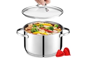 GOURMEX 3.8 Quart Induction Stock Pot | Stainless Steel Soup Pot with Glass Lid | Heavy Duty Stainless Steel Pot | Compatible
