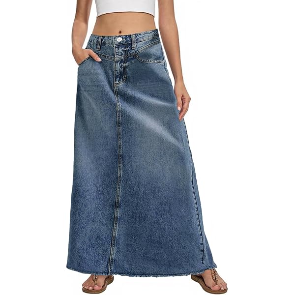 Amazon.com: Women's Distressed Ripped Long Denim Skirt High