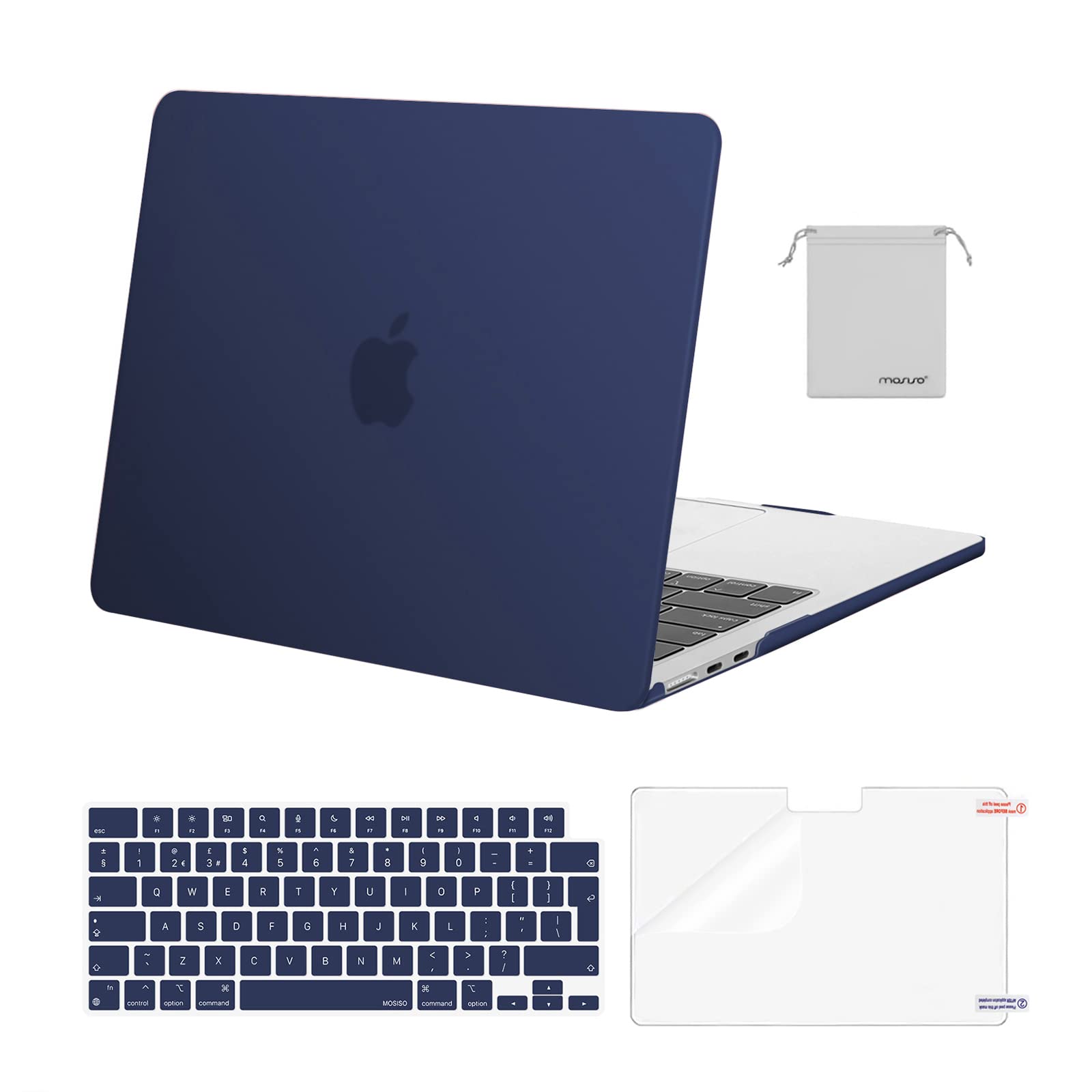 MOSISO Compatible with MacBook Air 13 inch Case M5 M4 M3 M2 2026-2022 A3449 A3240 A3113 A2681, Hard Shell Cover for MacBook Air 13.6 inch Display &KeyboardSkin&ScreenFilm&Pouch, Navy Blue