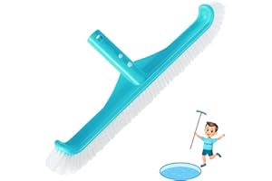 INPOOL Swimming Pool Wall & Tile Brush,17.5" Curved Edge Heavy Duty Reinforced Pool Brush Head for Cleans Walls, Tiles & Floors, Premium Nylon Bristles with EZ Clips (Blue)