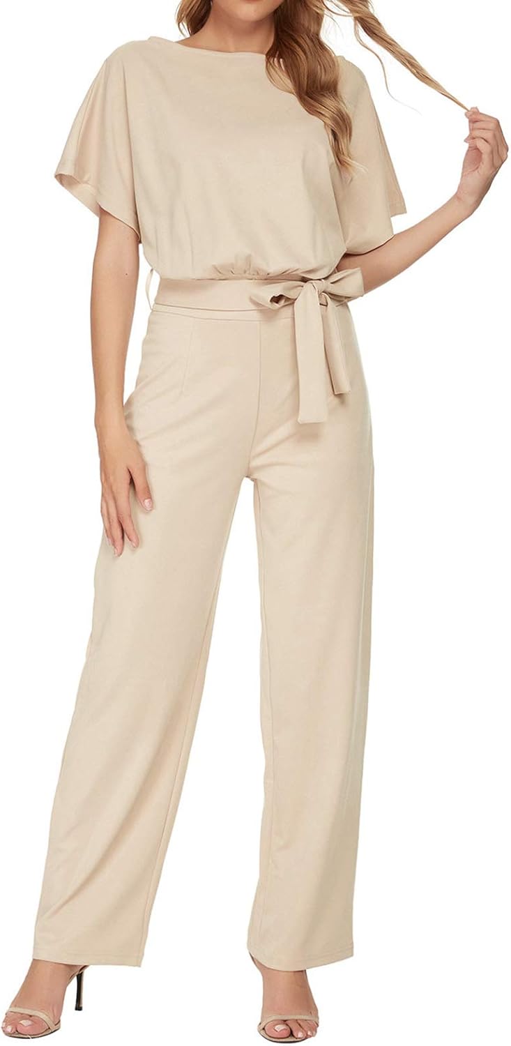 Unifizz Damen Jumpsuit Set Elegant Overalls Kurz/Langarm Rundhals Hohe