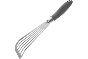 ifundom Stainless Steel Slotted BBQ Spatula with Hook, Thin Metal Steak Turner for Outdoor Grilling