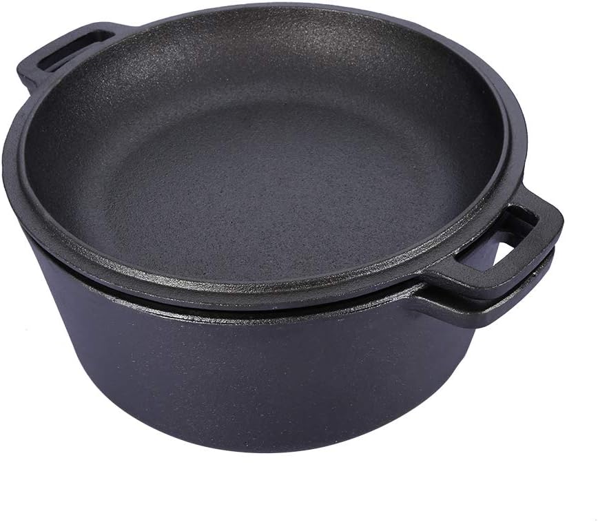 Dutch Pot, 2 in 1 Seasoned Double Dutch Oven Cast Iron