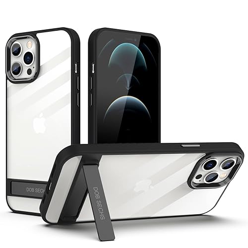 Metal Kickstand Clear Case Designed for iPhone 12 Pro Max Case, with  Aluminum Alloy Button, Ways Stand, Anti-Yellowing, for iPhone 12 Pro Max 