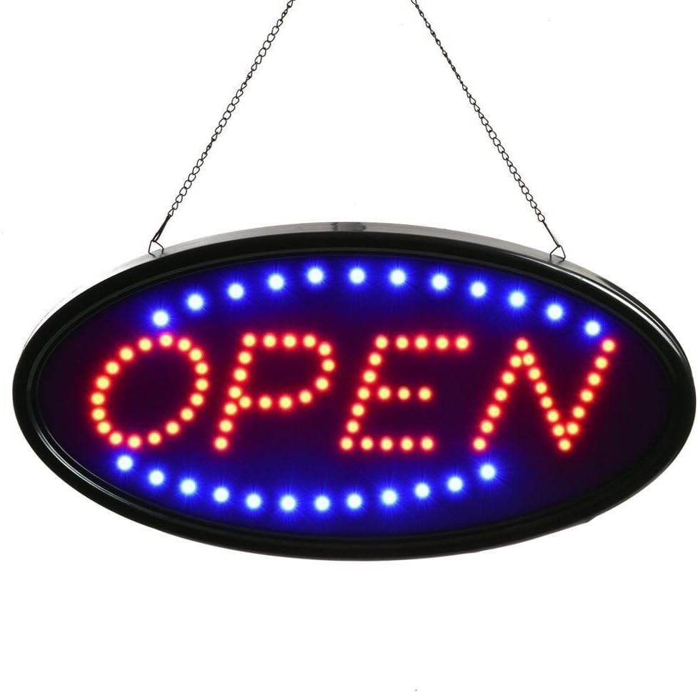 LED OPEN Sign,G2TOO LED OPEN Sign Electric Billboard Bright Advertising Board Flashing Window Display Sign with Motion - "OPEN" (Red/Blue) - Two Modes (OPEN SIGN)